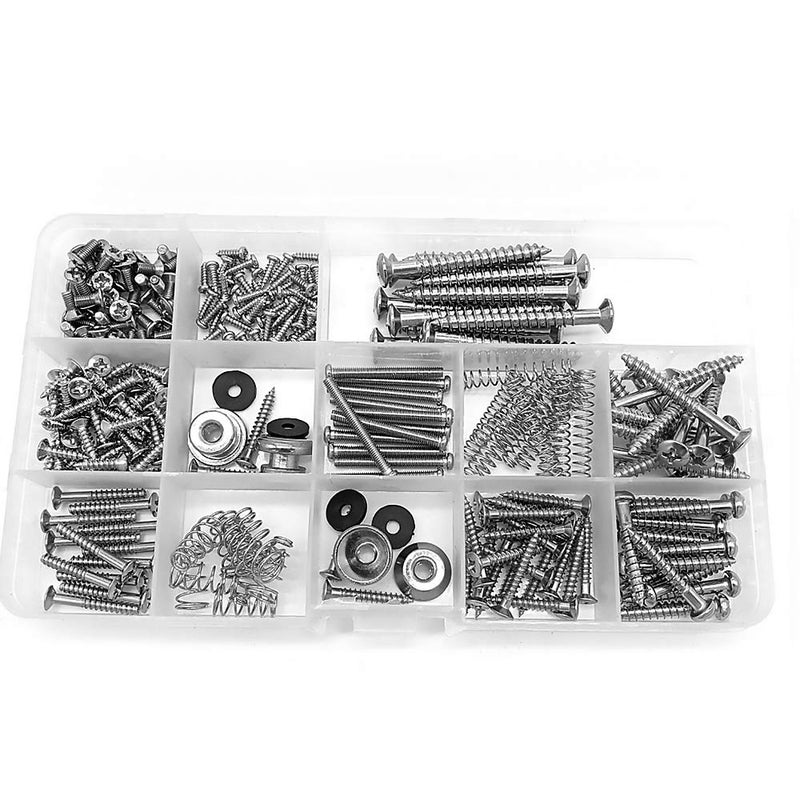 Amadget 256 Pieces Electric Guitar Screw Kit Assortment Box for Electric Guitar Bridge, Pickup, Pickguard, Tuner, Switch, Neck Plate, with Springs, 3 Pcs Random Color Picks (9 Types, Chrome) - Image 2